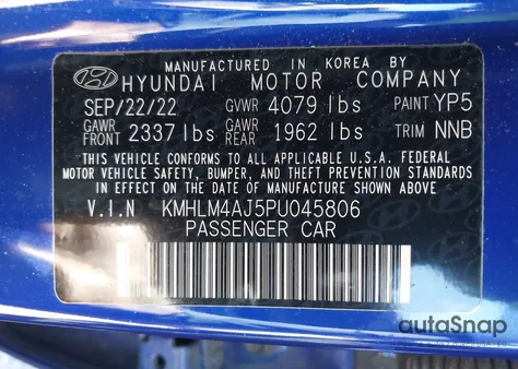 2023 Hyundai Elantra Hybrid Blue from USA, damaged, VIN KMHLM4AJ5PU045806
